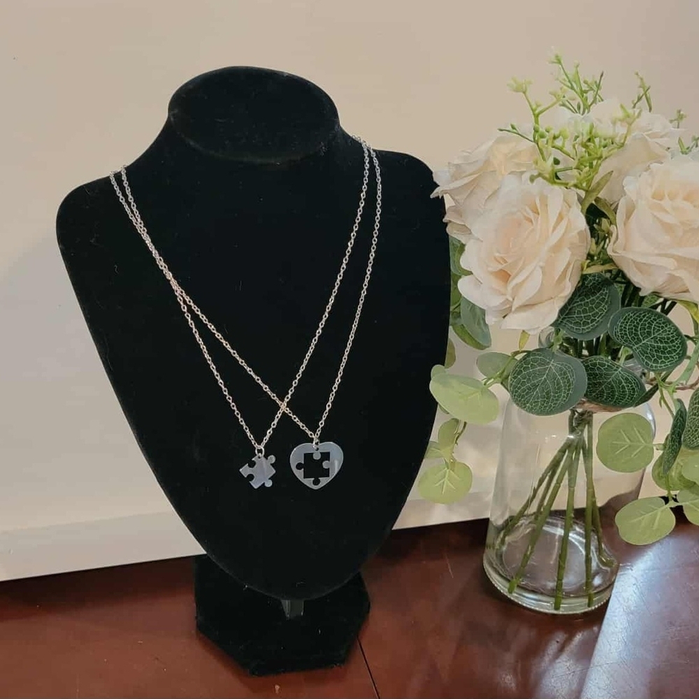 Silver Puzzle Piece 2 Piece Set. Pick Necklace, Keychain,or Pet Collar Charm.
